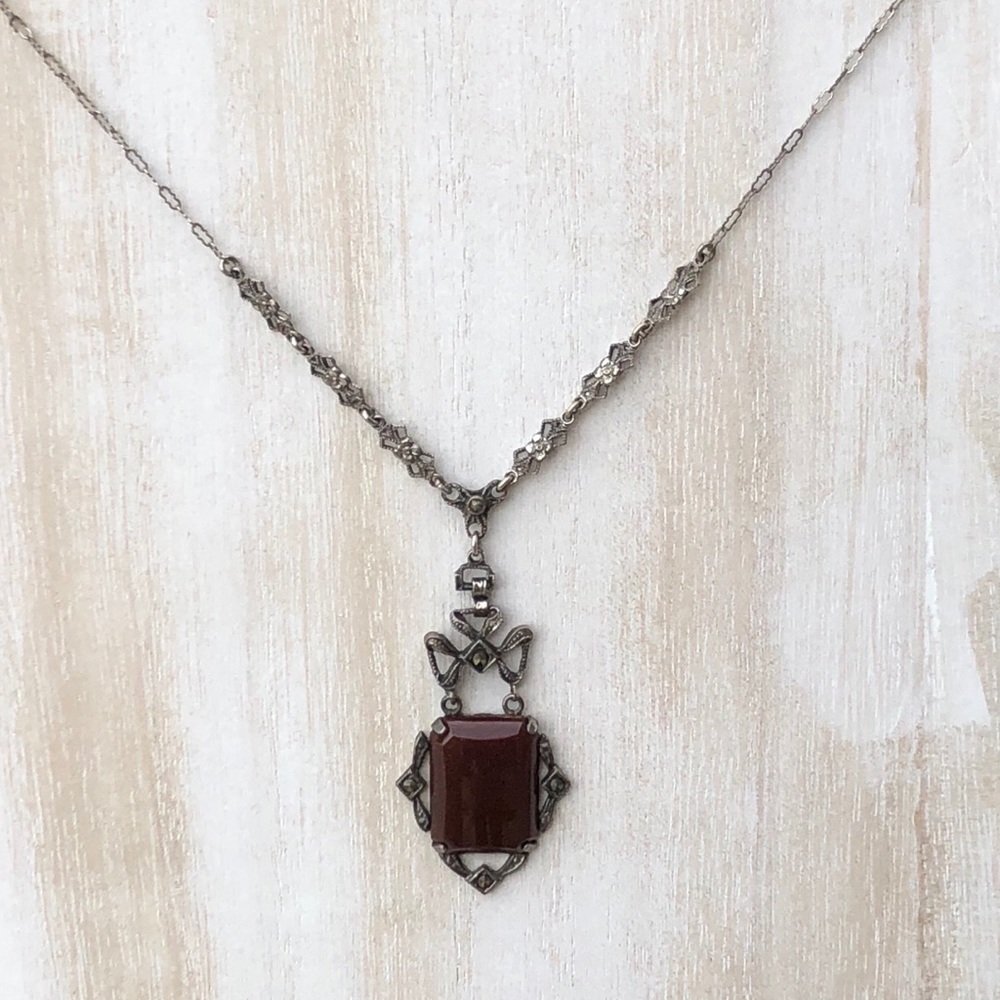 Vintage Sterling Silver Carnelian Necklace